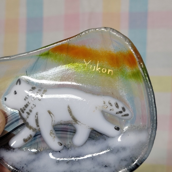 Yukon glass trinket dish 3D wolf husky northern hand painted souvenir - Picture 2 of 6